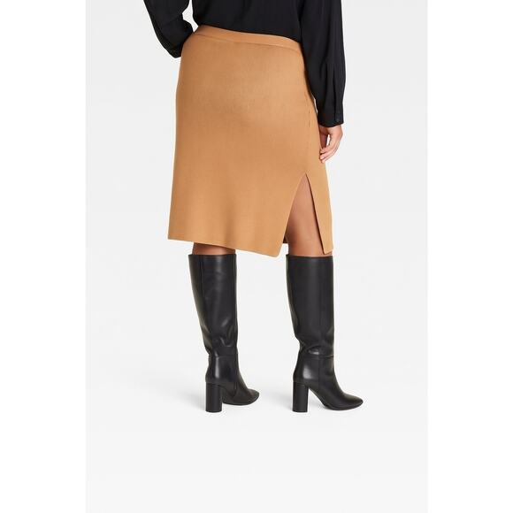 Ava & Viv Plus Size Ribbed Knit Midi Skirt 3X Neutral Beige - Picture 2 of 6